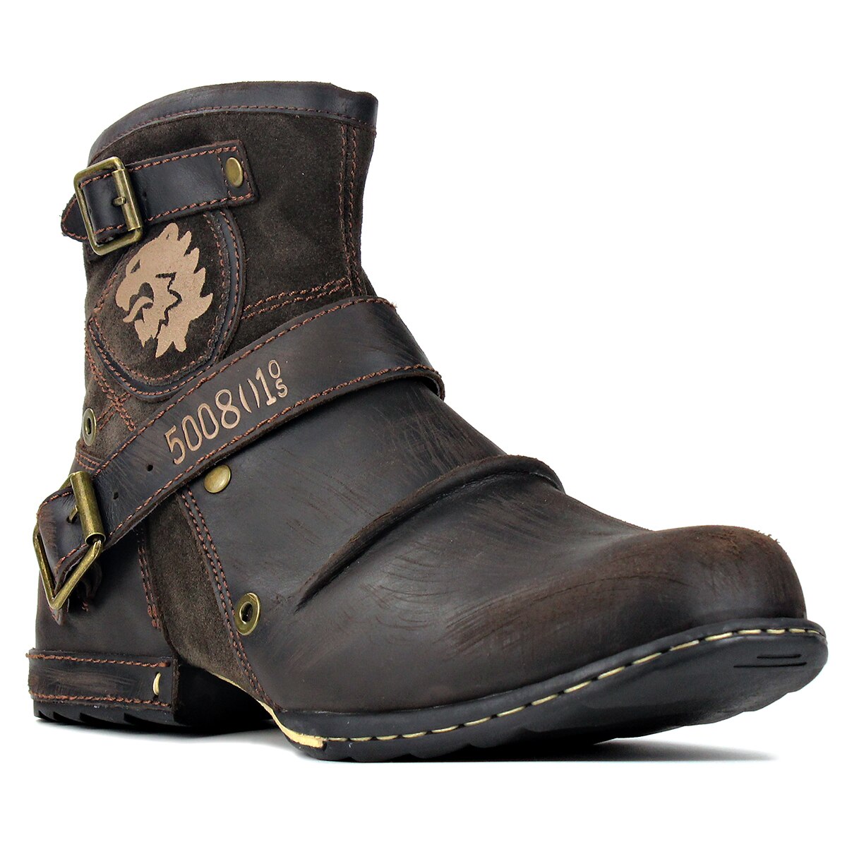 OSSTONE Moto Boots for Men Vintage Zipper-up Retro Leather Chukka Boots Distressed Rock n roll Bike Shoes Punk Boots OS-5008-1-D
