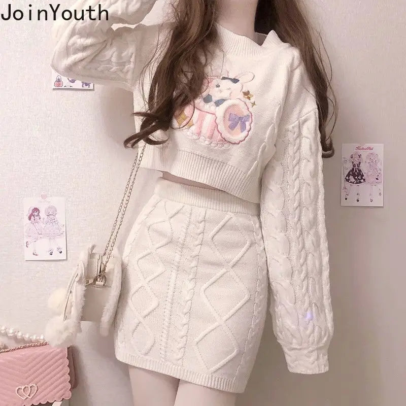 Joinyouth Ribbed Cropped Pullovers Bodycon Mini Skirt Set