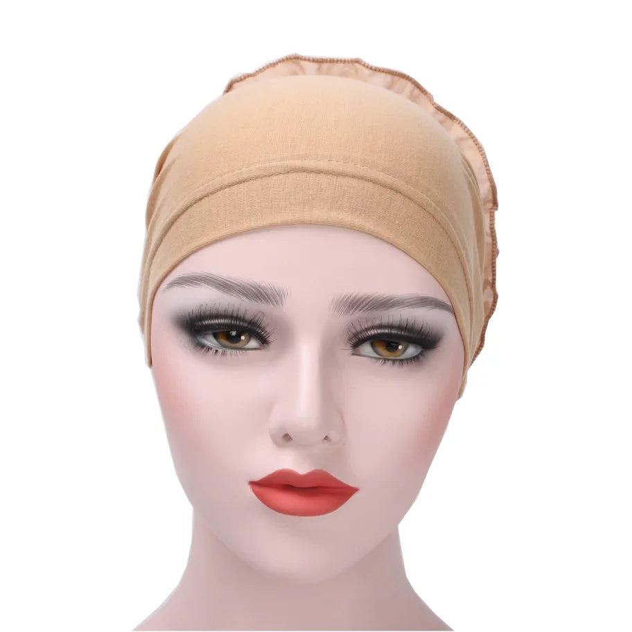 2026 New Fashion Solid Color Muslim Turban Hijab Caps Cotton Chiffon Flowers Arab Wrap Inner Hijabs Bonnet Islamic Headdress