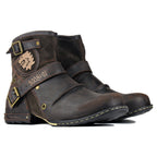 OSSTONE Moto Boots for Men Vintage Zipper-up Retro Leather Chukka Boots Distressed Rock n roll Bike Shoes Punk Boots OS-5008-1-D