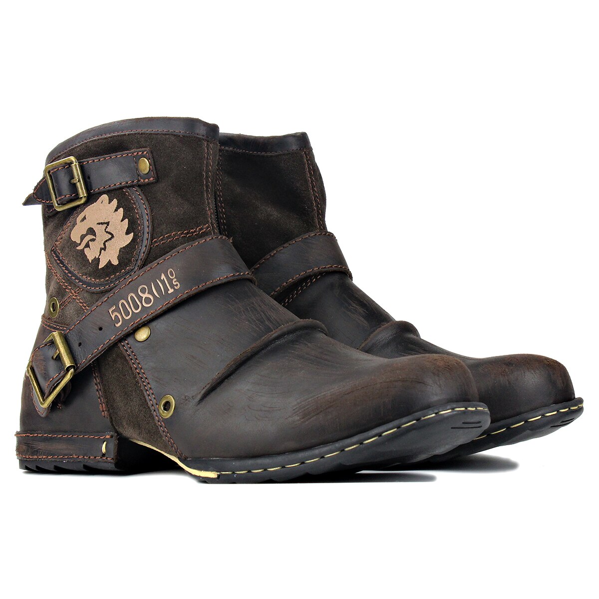 OSSTONE Moto Boots for Men Vintage Zipper-up Retro Leather Chukka Boots Distressed Rock n roll Bike Shoes Punk Boots OS-5008-1-D