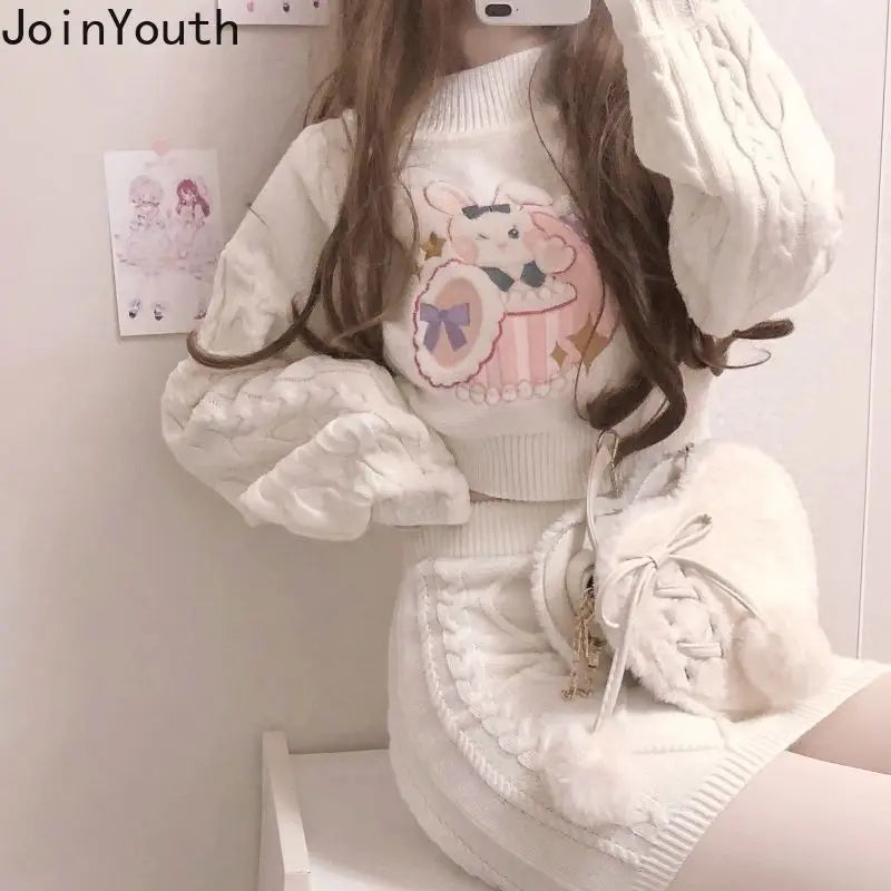 Joinyouth Ribbed Cropped Pullovers Bodycon Mini Skirt Set