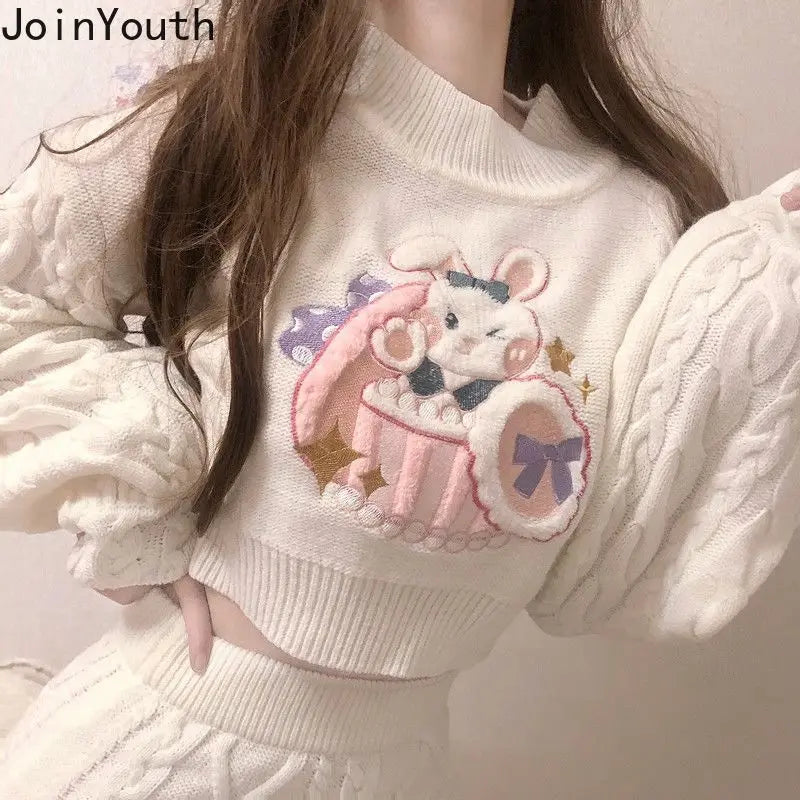 Joinyouth Ribbed Cropped Pullovers Bodycon Mini Skirt Set