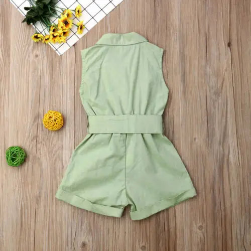 Tailored Sleeveless Lapel Romper with Belted Waist