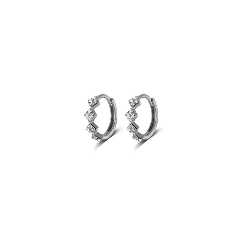 925 Sterling Silver Geometric Diamond Pavé CZ Zircon Charm Hoop Earrings