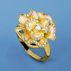 Classic 18k Golden Flower Enamel Ring