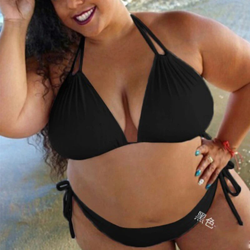Solid Color Straps Halter Bikini