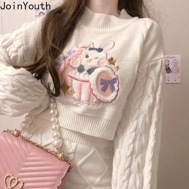 Joinyouth Ribbed Cropped Pullovers Bodycon Mini Skirt Set