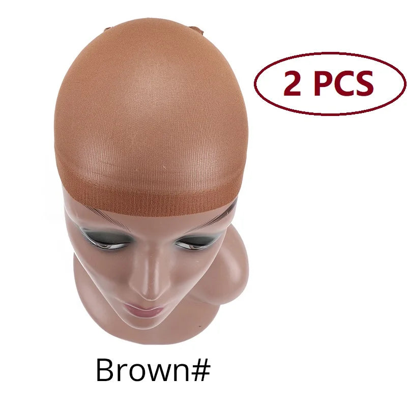 Nunify 6 Colors Beige Brown Black Nylon Wig Caps For Women 2Pcs Stocking Wig Caps Stretchy Nylon Close End Wig Cap