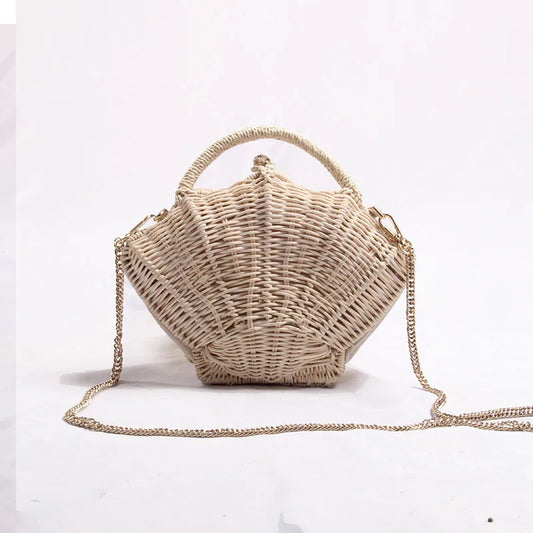 Rattan Shell Chain Messenger Bag