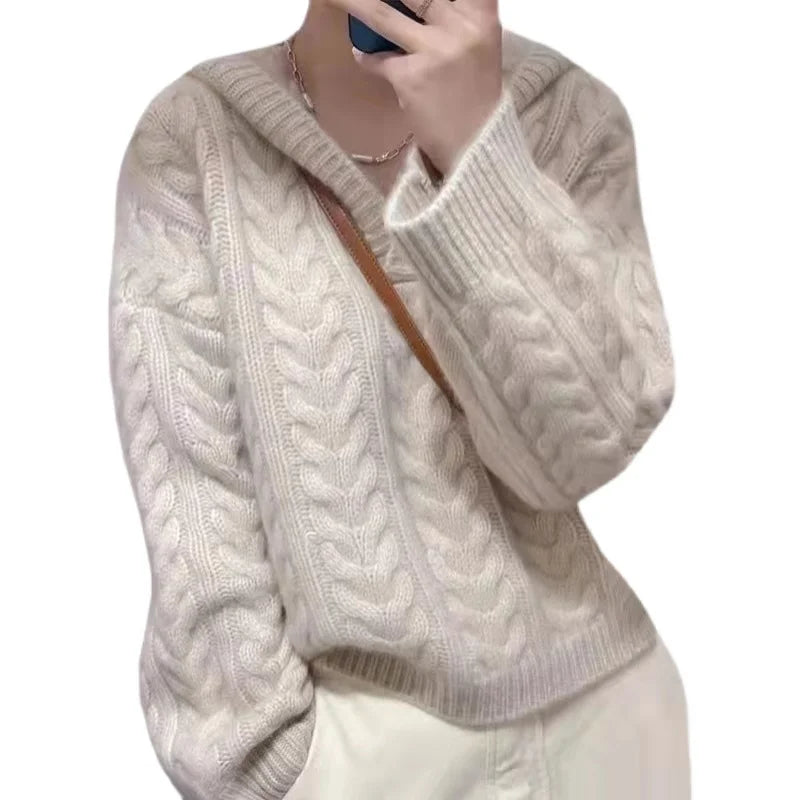 Hooded Pullover Pure Cashmere Sweater