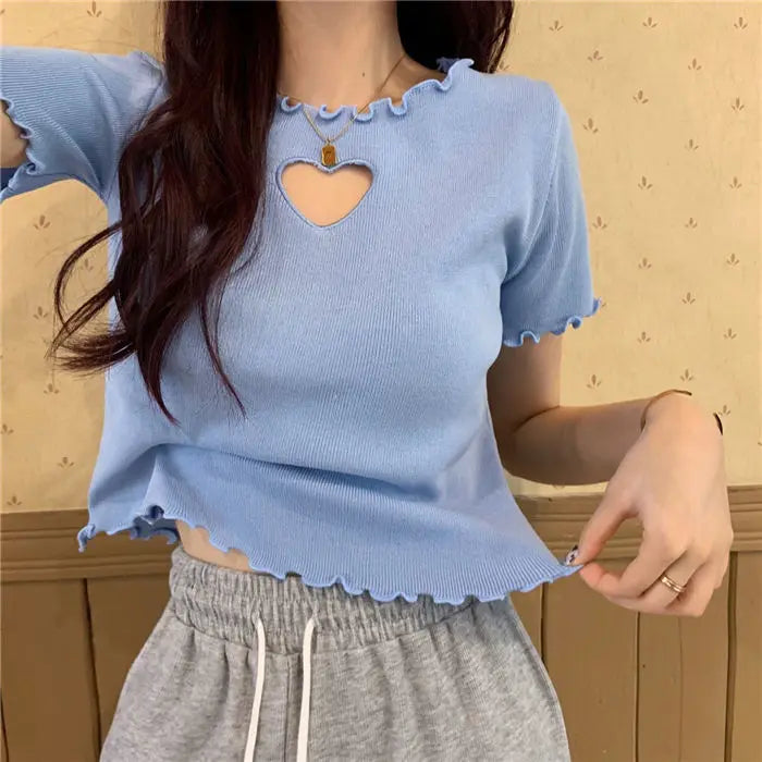 Heart Cut Out Lettuce Trim Tee