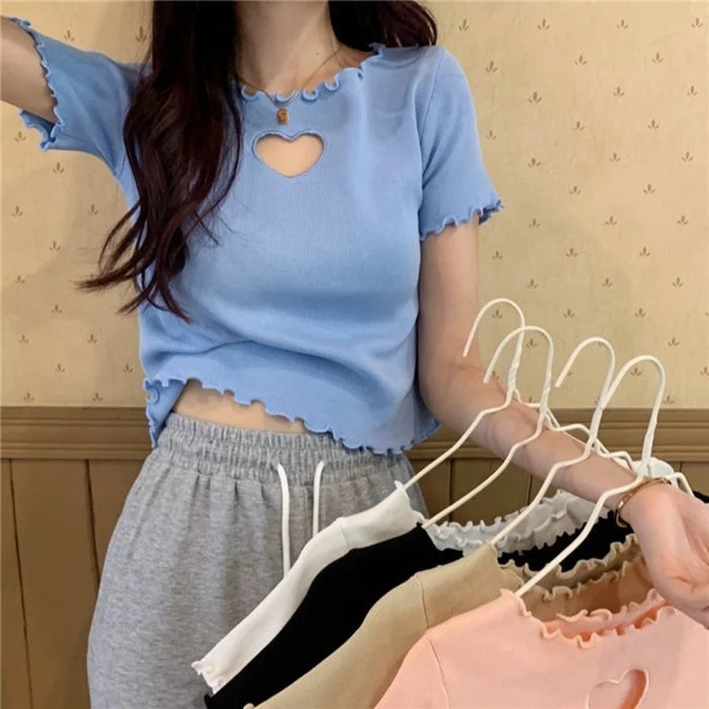 Heart Cut Out Lettuce Trim Tee