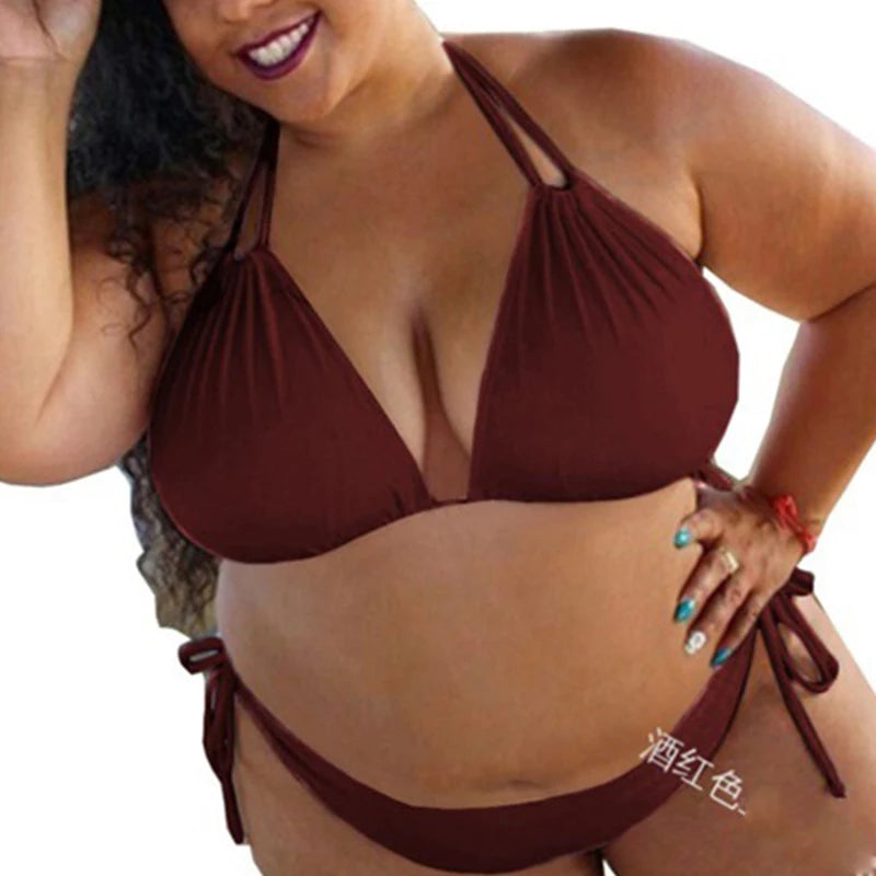 Solid Color Straps Halter Bikini