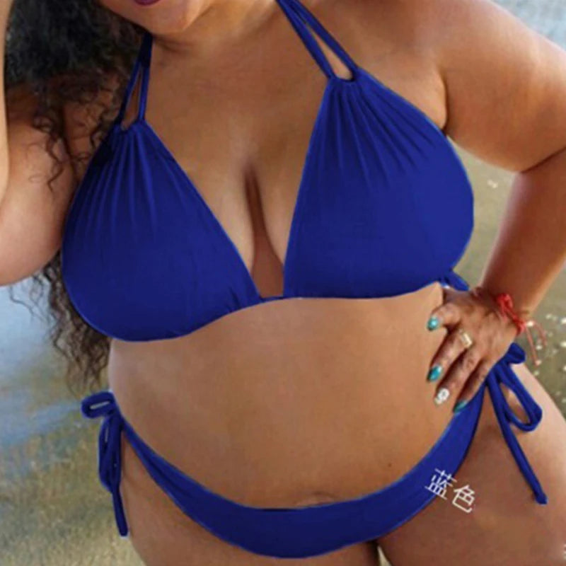 Solid Color Straps Halter Bikini
