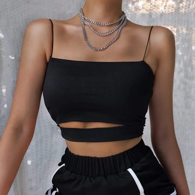 Cutout Spaghetti Strap Crop Top