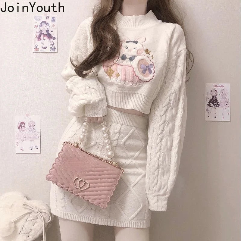 Joinyouth Ribbed Cropped Pullovers Bodycon Mini Skirt Set