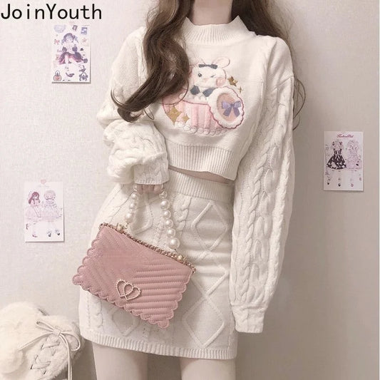 Joinyouth Ribbed Cropped Pullovers Bodycon Mini Skirt Set
