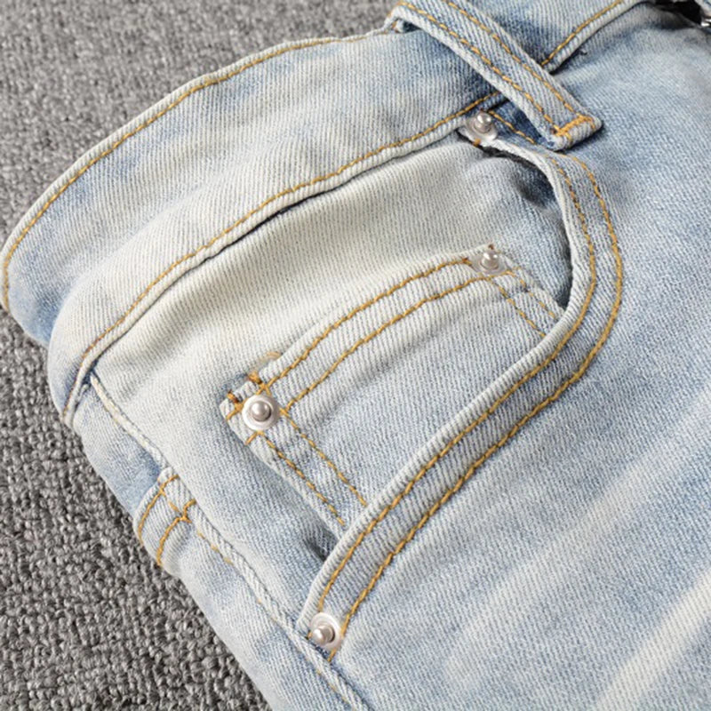 Crystal Holes Ripped Patchwork Jeans