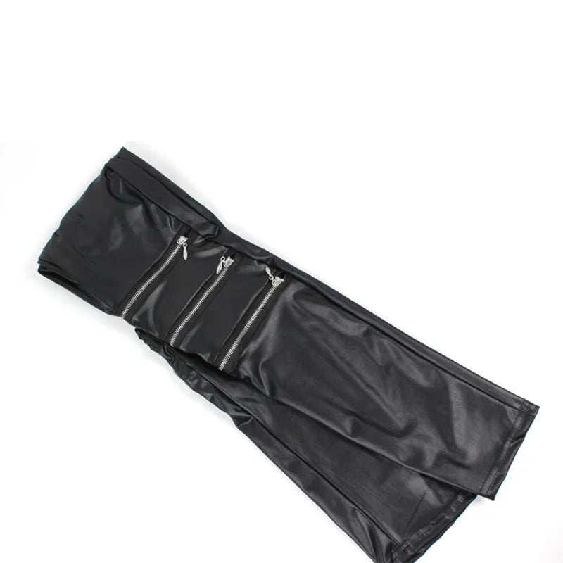 PU Leather Stretch Skinny Zipper Knee Legging