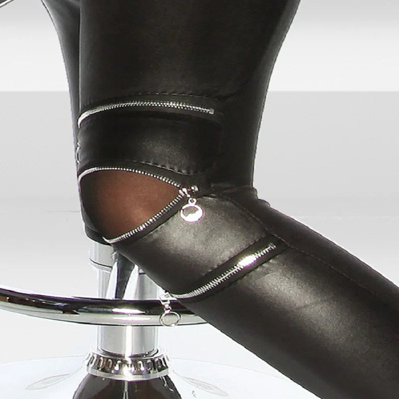 PU Leather Stretch Skinny Zipper Knee Legging