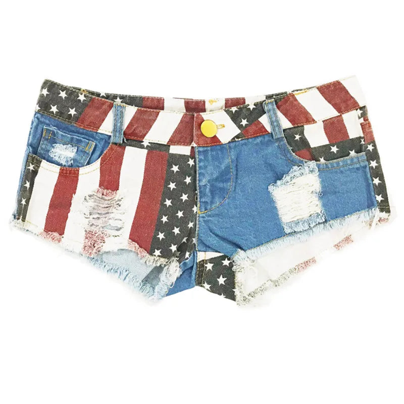 USA Flag Printed Denim Shorts
