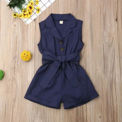Tailored Sleeveless Lapel Romper with Belted Waist
