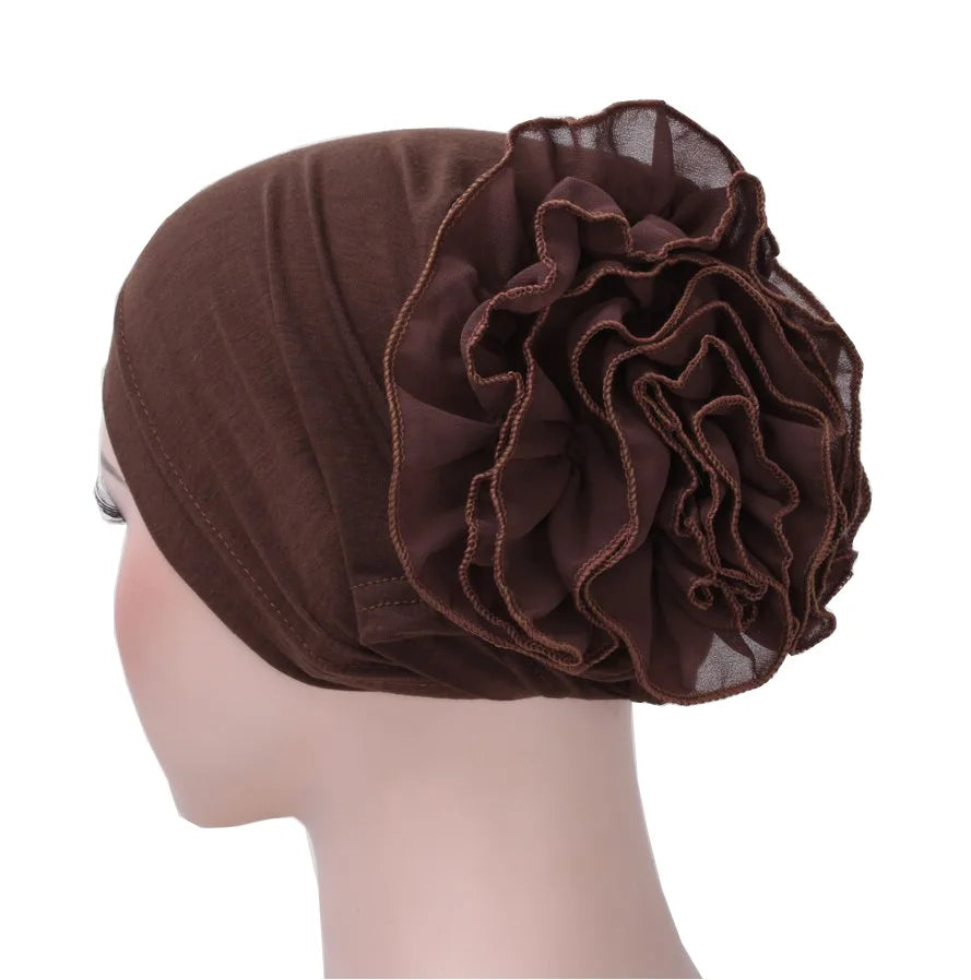 2026 New Fashion Solid Color Muslim Turban Hijab Caps Cotton Chiffon Flowers Arab Wrap Inner Hijabs Bonnet Islamic Headdress