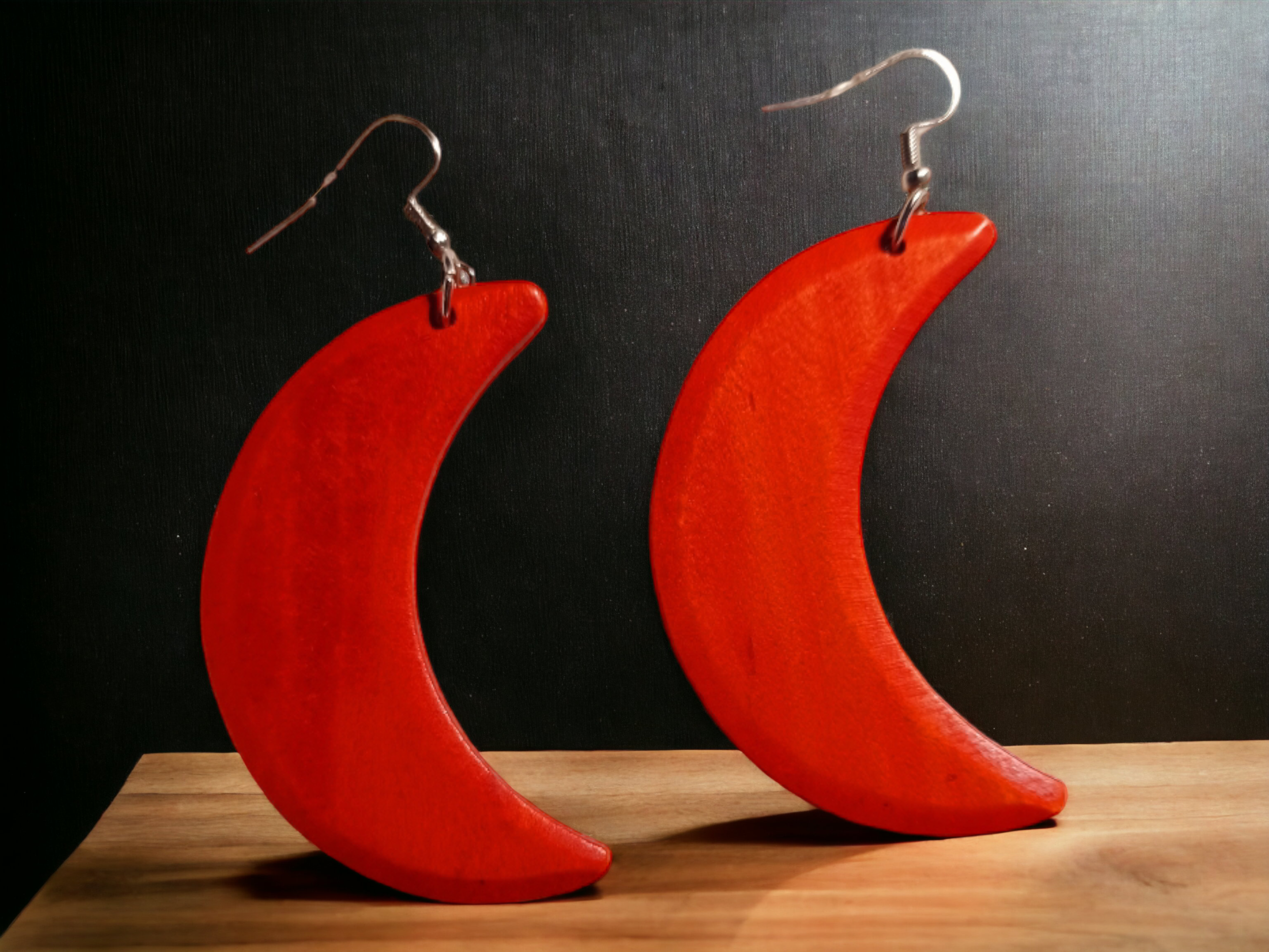 Hand carved  Crescent Moon Earrings