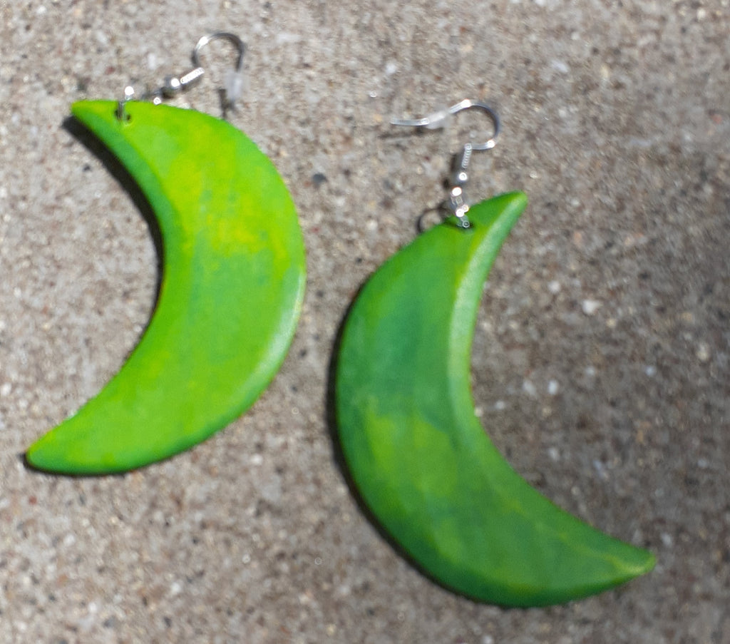 Hand carved  Crescent Moon Earrings