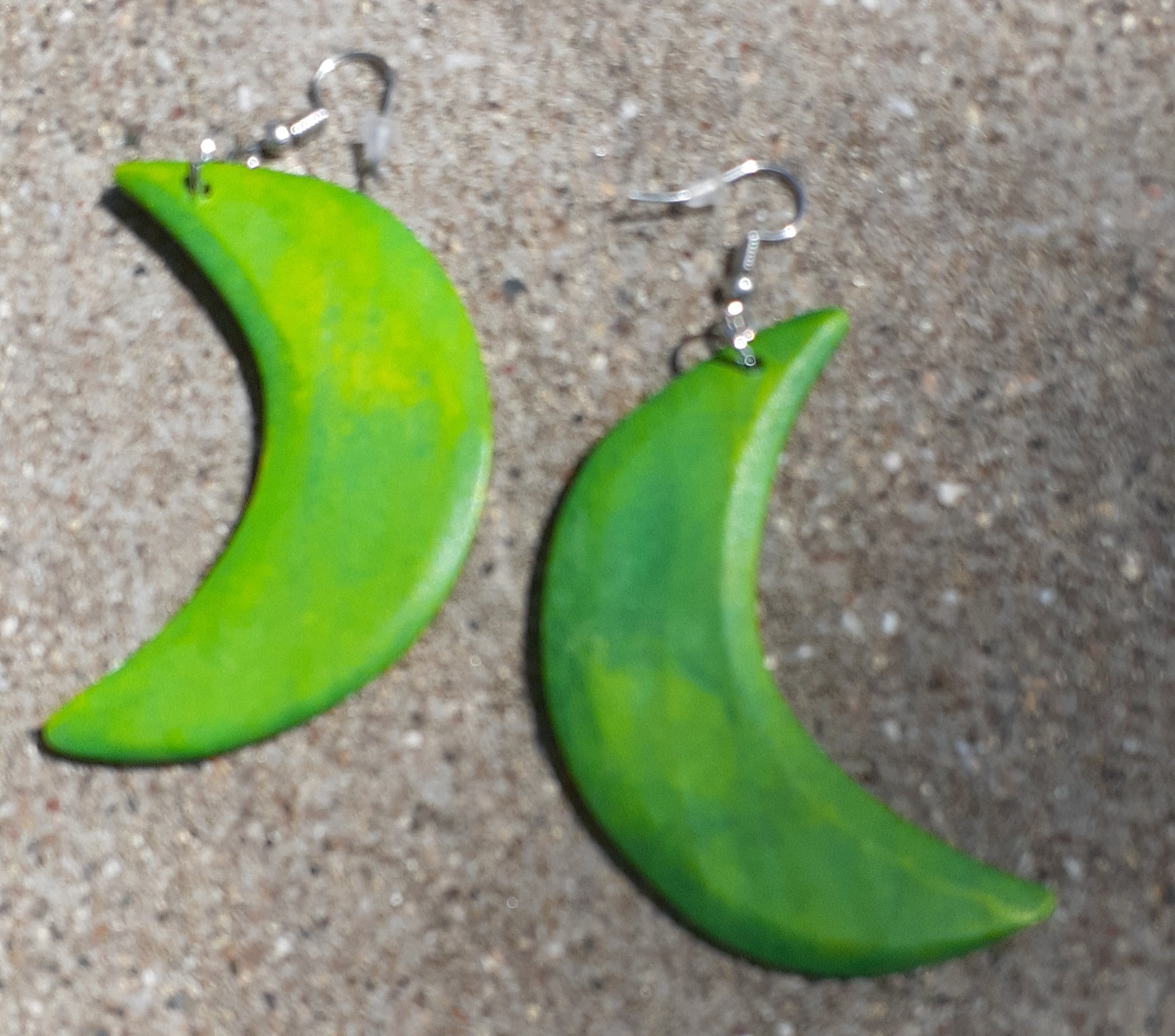 Hand carved  Crescent Moon Earrings