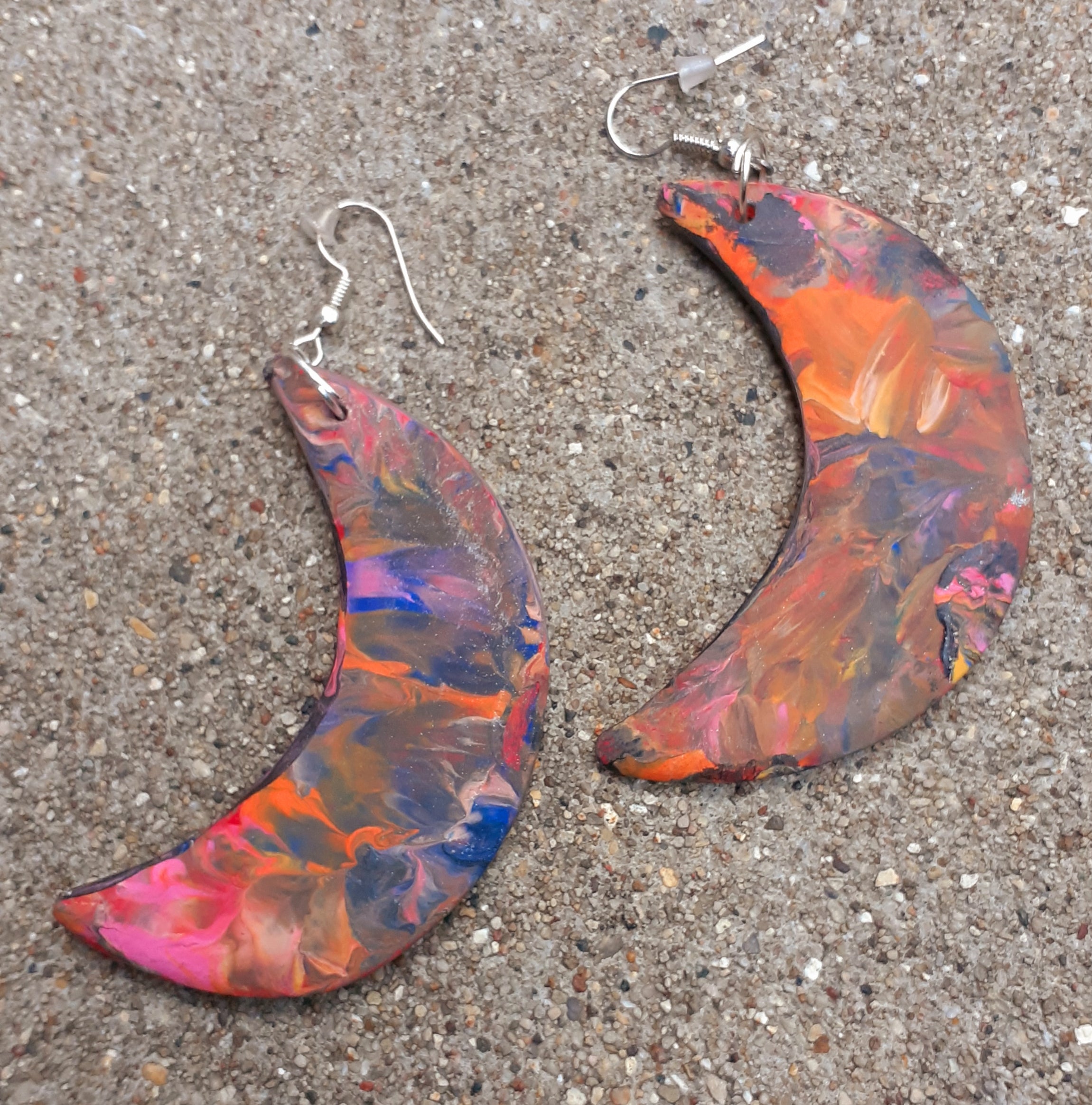 Hand carved  Crescent Moon Earrings