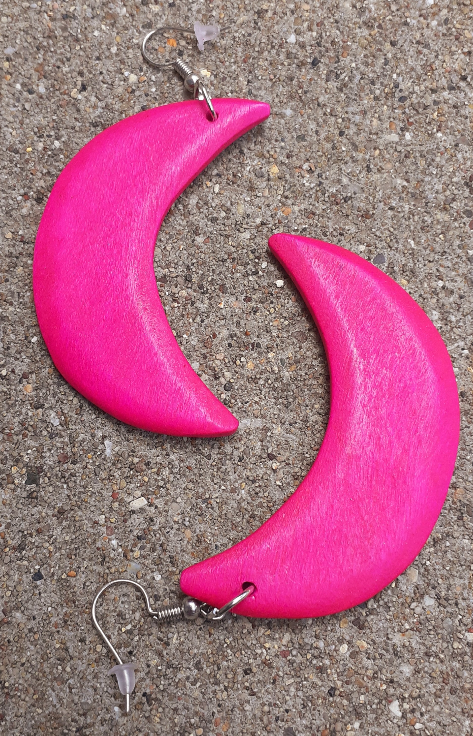 Hand carved  Crescent Moon Earrings