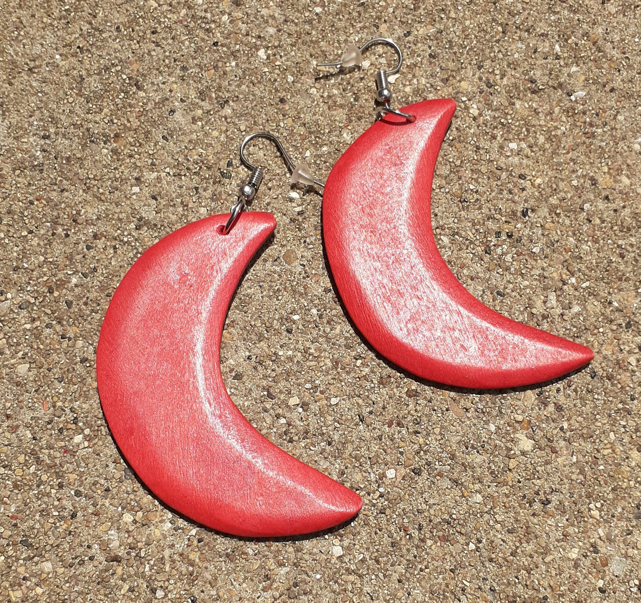 Hand carved  Crescent Moon Earrings