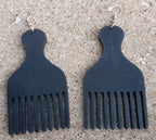 Handmade Natural Wood Afro Pick Earrings