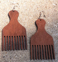 Handmade Natural Wood Afro Pick Earrings