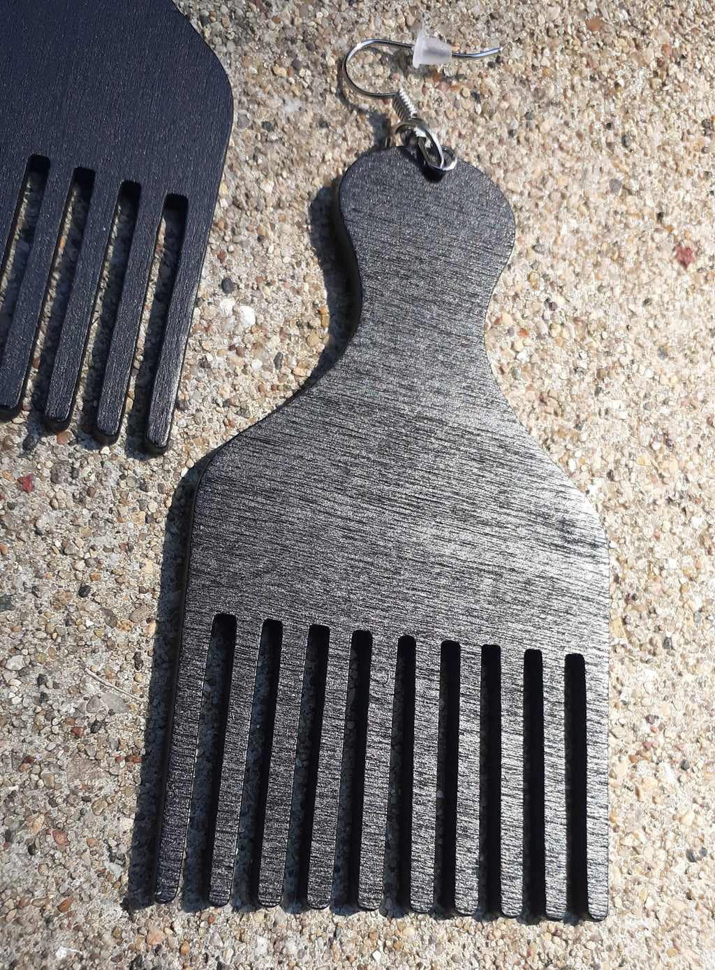 Handmade Natural Wood Afro Pick Earrings