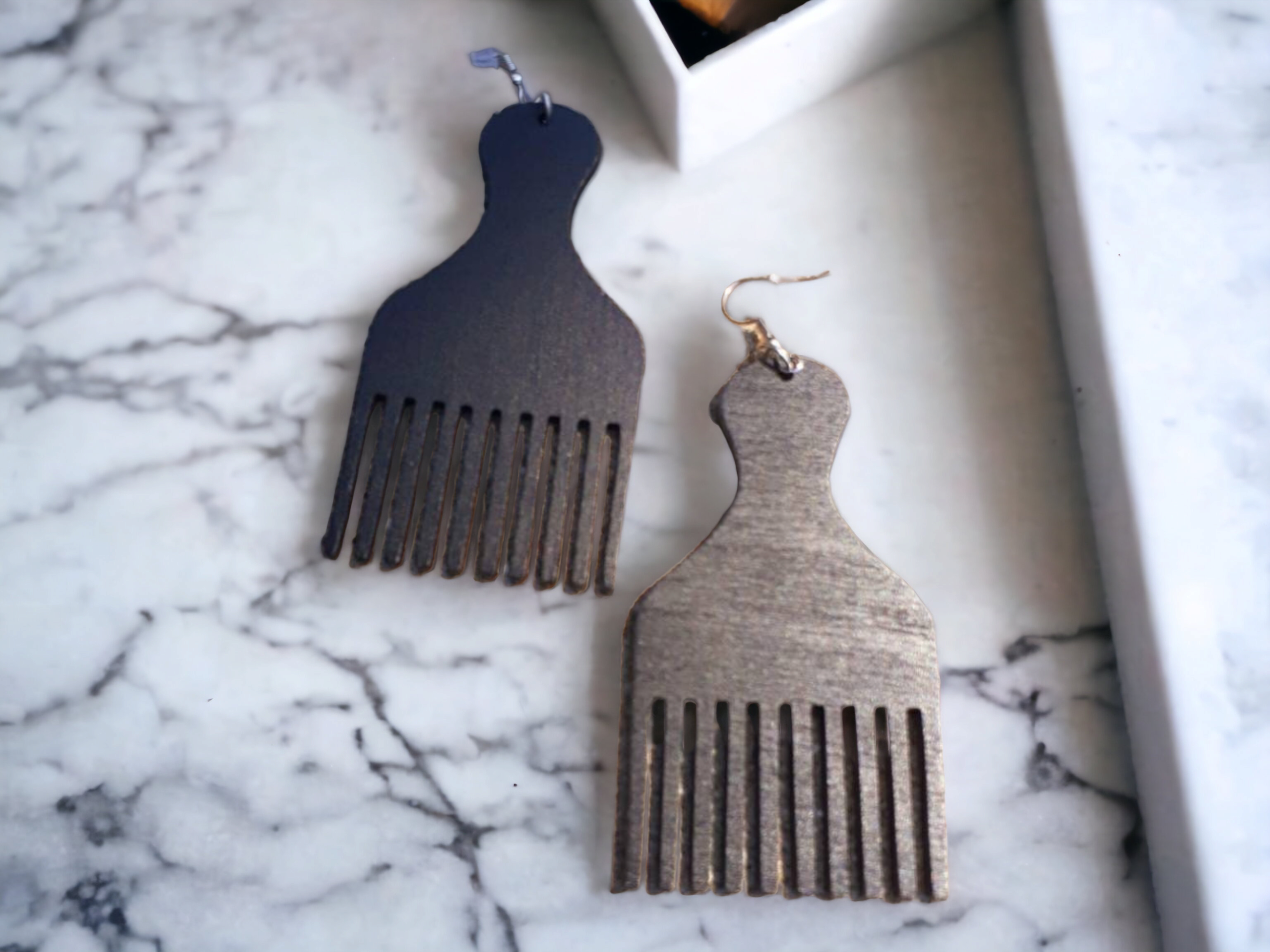Handmade Natural Wood Afro Pick Earrings