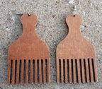 Handmade Natural Wood Afro Pick Earrings