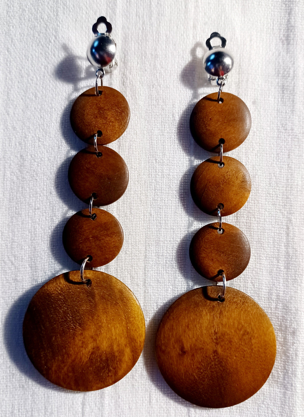 Handmade boho wood clip on earrings