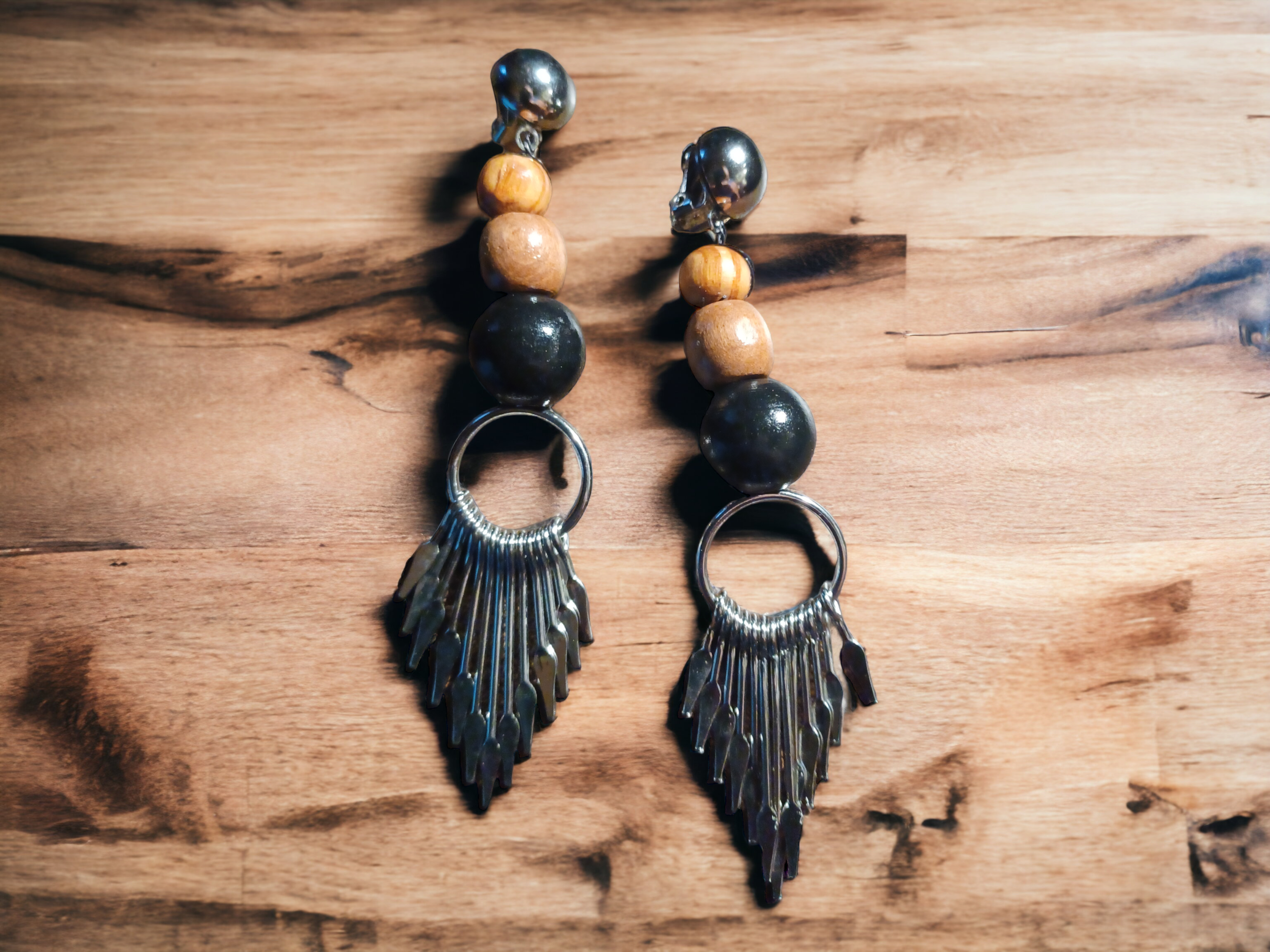 Handmade metal tassel clip on earrings