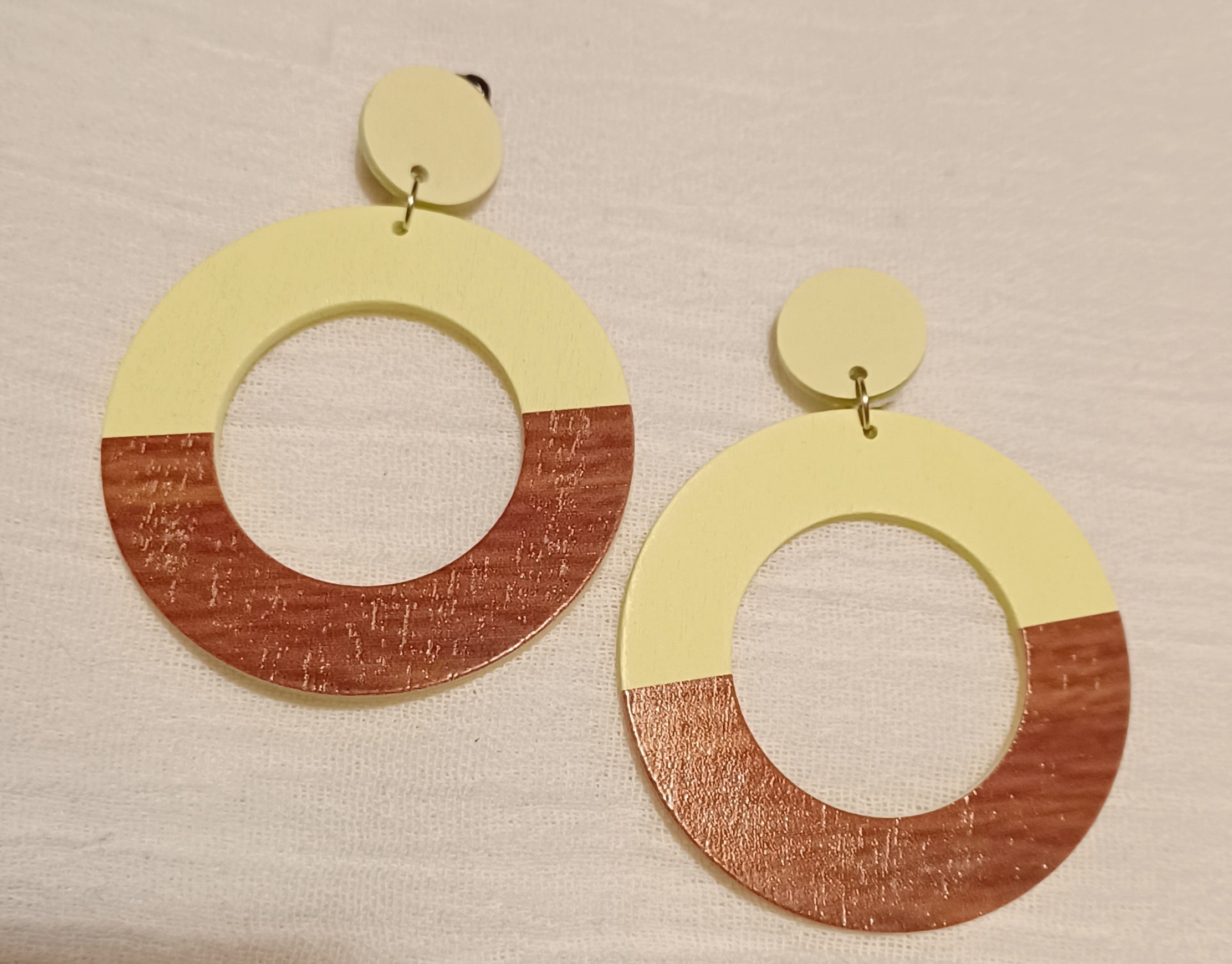 Handmade wooden hoop Clip Earrings