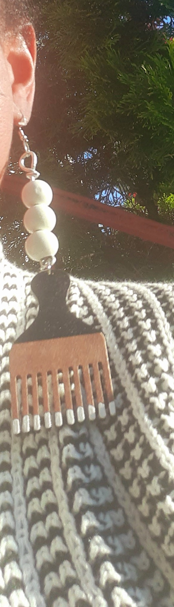 Handpainted Wooden Afro Pick Earrings