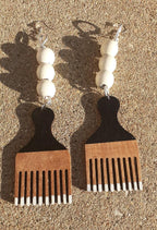 Handpainted Wooden Afro Pick Earrings