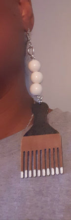 Handpainted Wooden Afro Pick Earrings