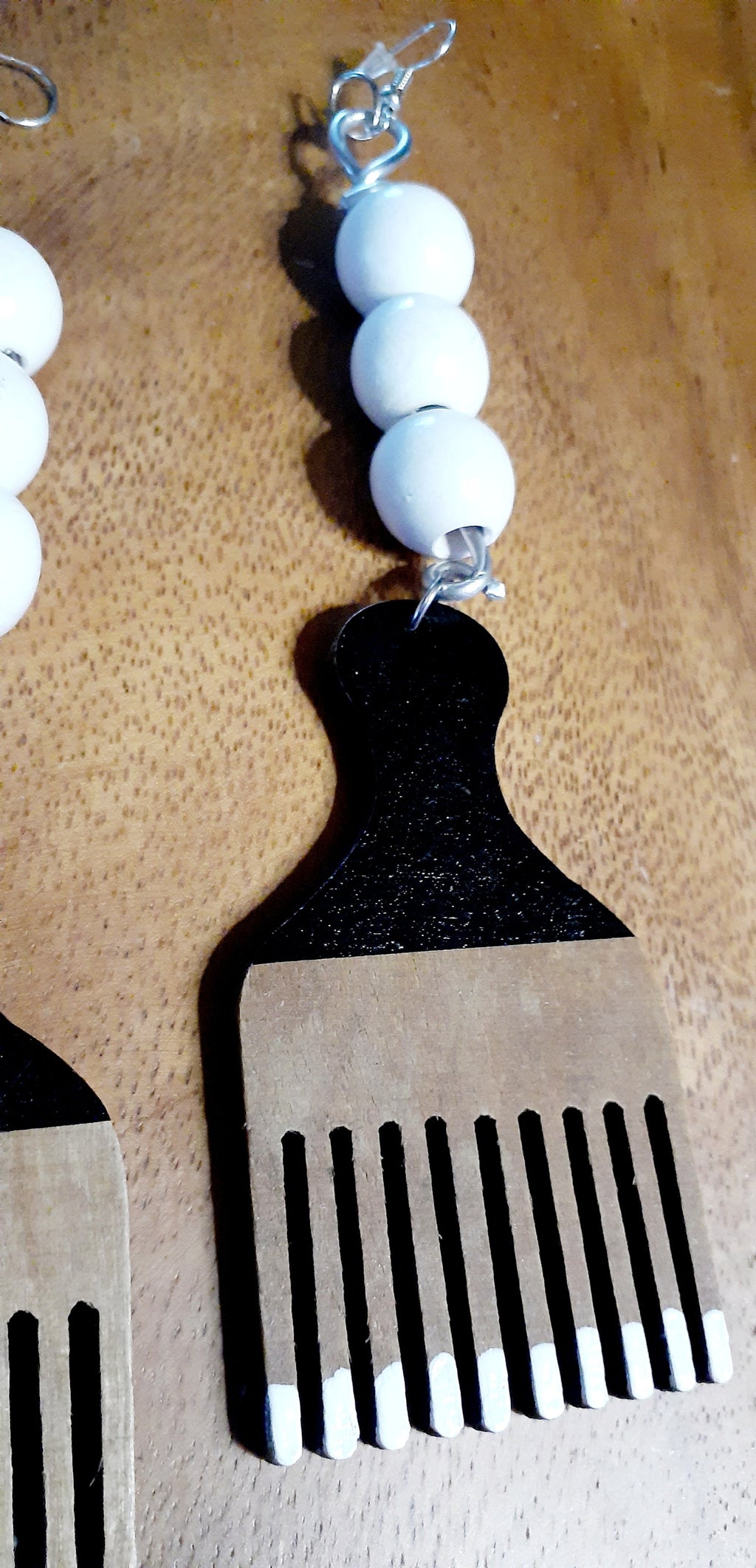 Handpainted Wooden Afro Pick Earrings