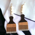 Handpainted Wooden Afro Pick Earrings
