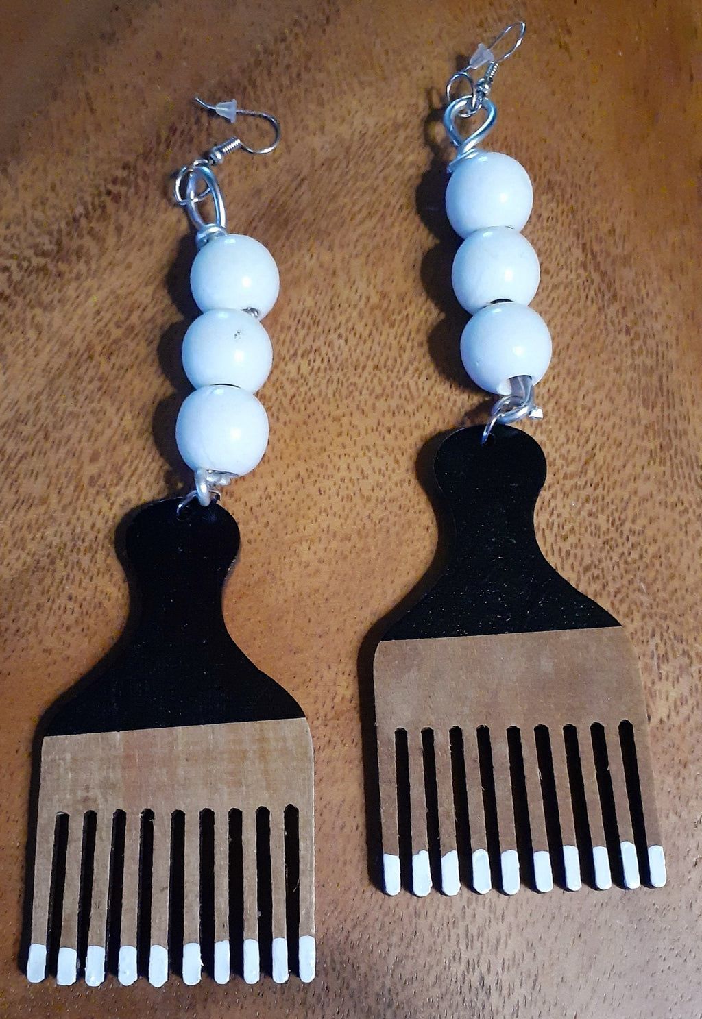 Handpainted Wooden Afro Pick Earrings