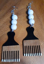 Handpainted Wooden Afro Pick Earrings