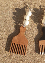 Handpainted Wooden Afro Pick Earrings